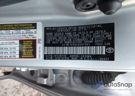 2014 Toyota Camry Se Sport z USA, uszkodzony, nr VIN 4T1BF1FK5EU447201